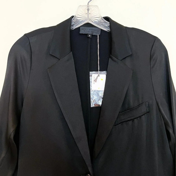 Nili Lotan Black Satin Formal Business Wear Collared Designer Blazer 8 NWOT - Picture 4 of 13